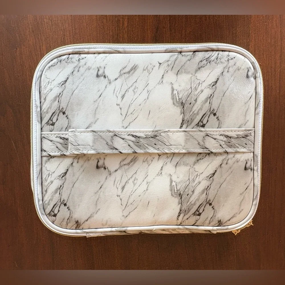 Set of 3 white & gray marble organization packing cubes & makeup brushes travel